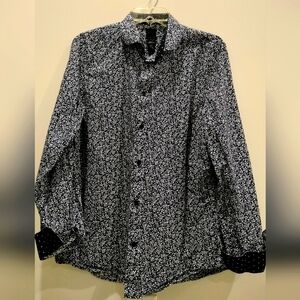 Men's H&M Navy Blue Floral Slim Fit Button Up Long Sleeve Shirt Size Medium